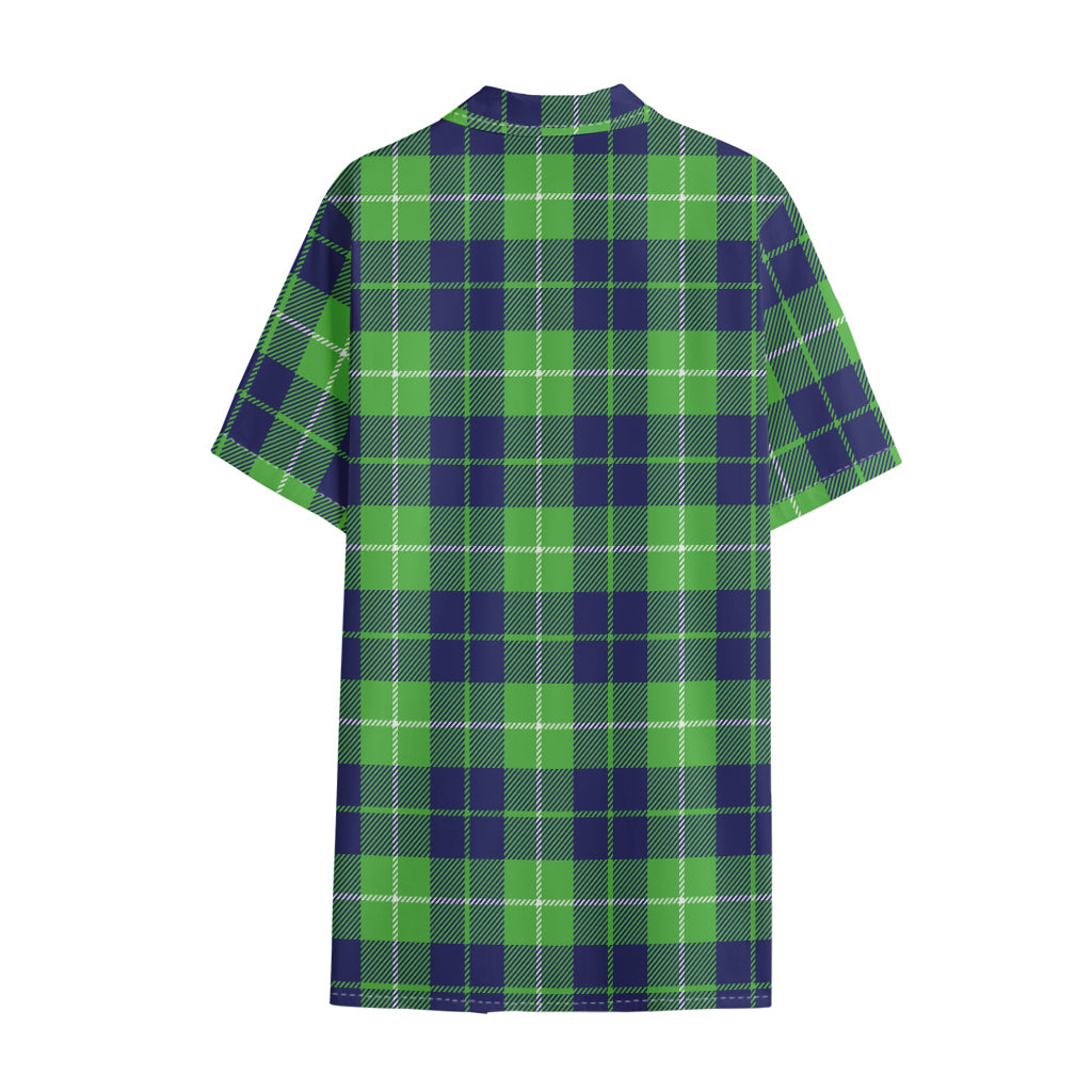 Green Blue And White Tartan Print Cotton Hawaiian Shirt