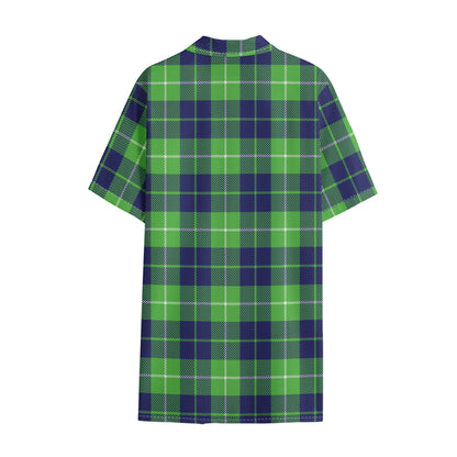 Green Blue And White Tartan Print Cotton Hawaiian Shirt