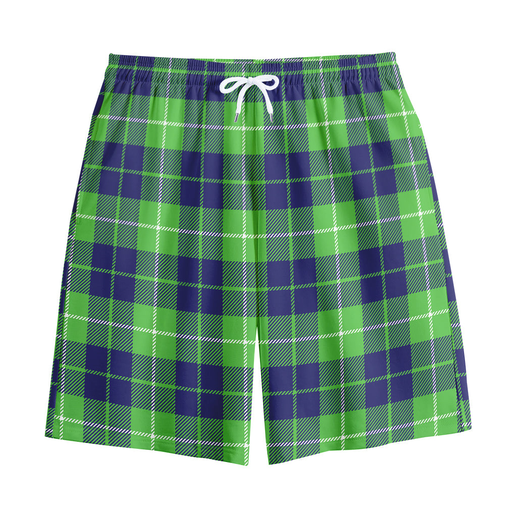 Green Blue And White Tartan Print Cotton Shorts