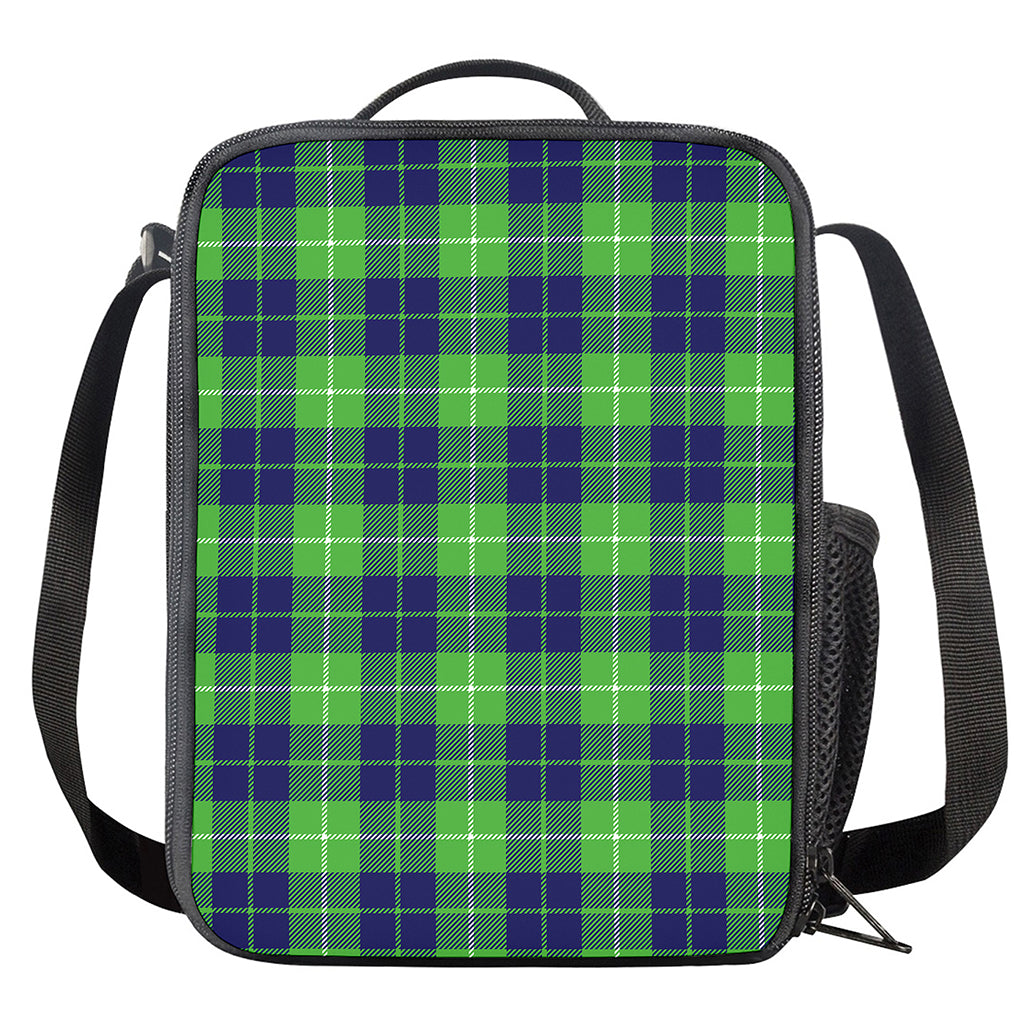 Green Blue And White Tartan Print Crossbody Lunch Bag
