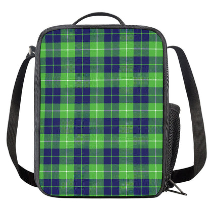 Green Blue And White Tartan Print Crossbody Lunch Bag