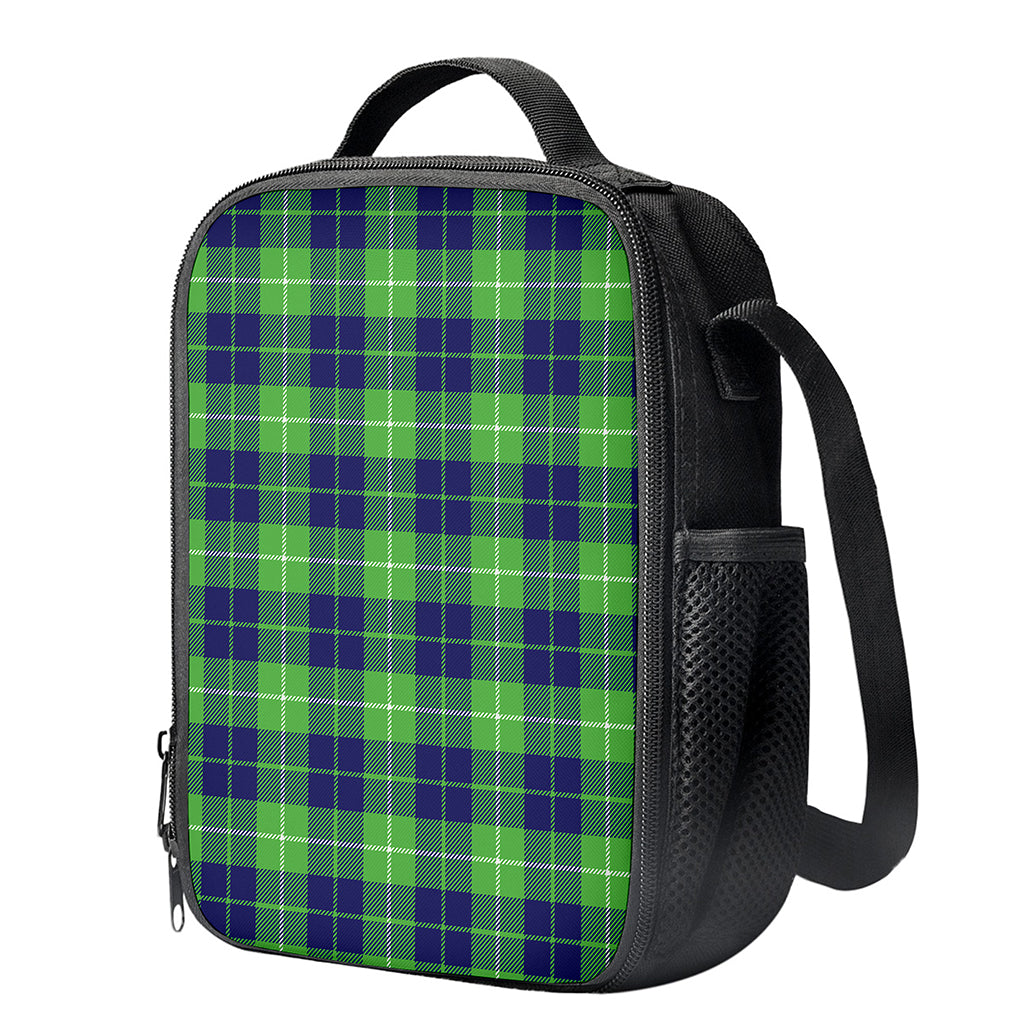 Green Blue And White Tartan Print Crossbody Lunch Bag