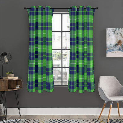 Green Blue And White Tartan Print Curtain