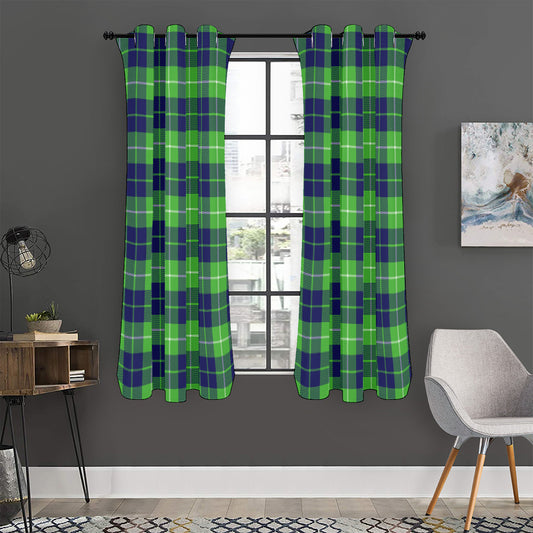Green Blue And White Tartan Print Curtain