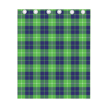 Green Blue And White Tartan Print Curtain