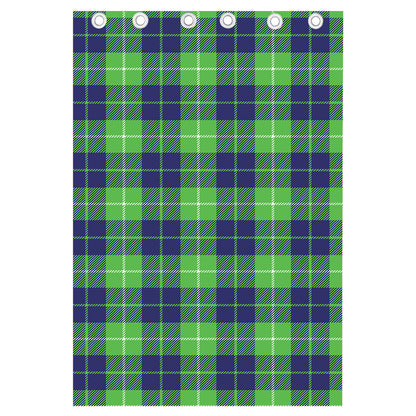 Green Blue And White Tartan Print Curtain