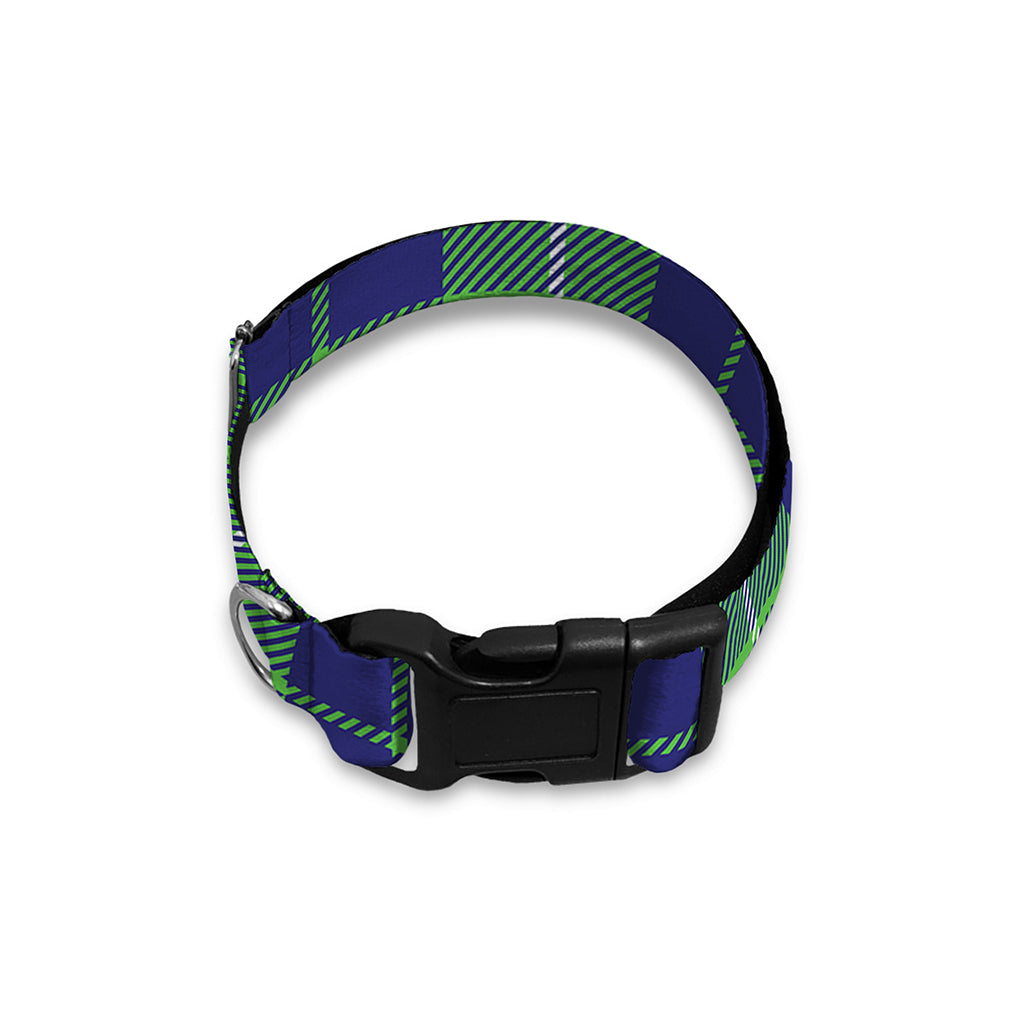 Green Blue And White Tartan Print Dog Collar