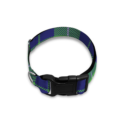 Green Blue And White Tartan Print Dog Collar