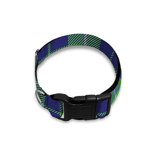 Green Blue And White Tartan Print Dog Collar