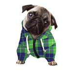 Green Blue And White Tartan Print Dog Zip Up Hoodie