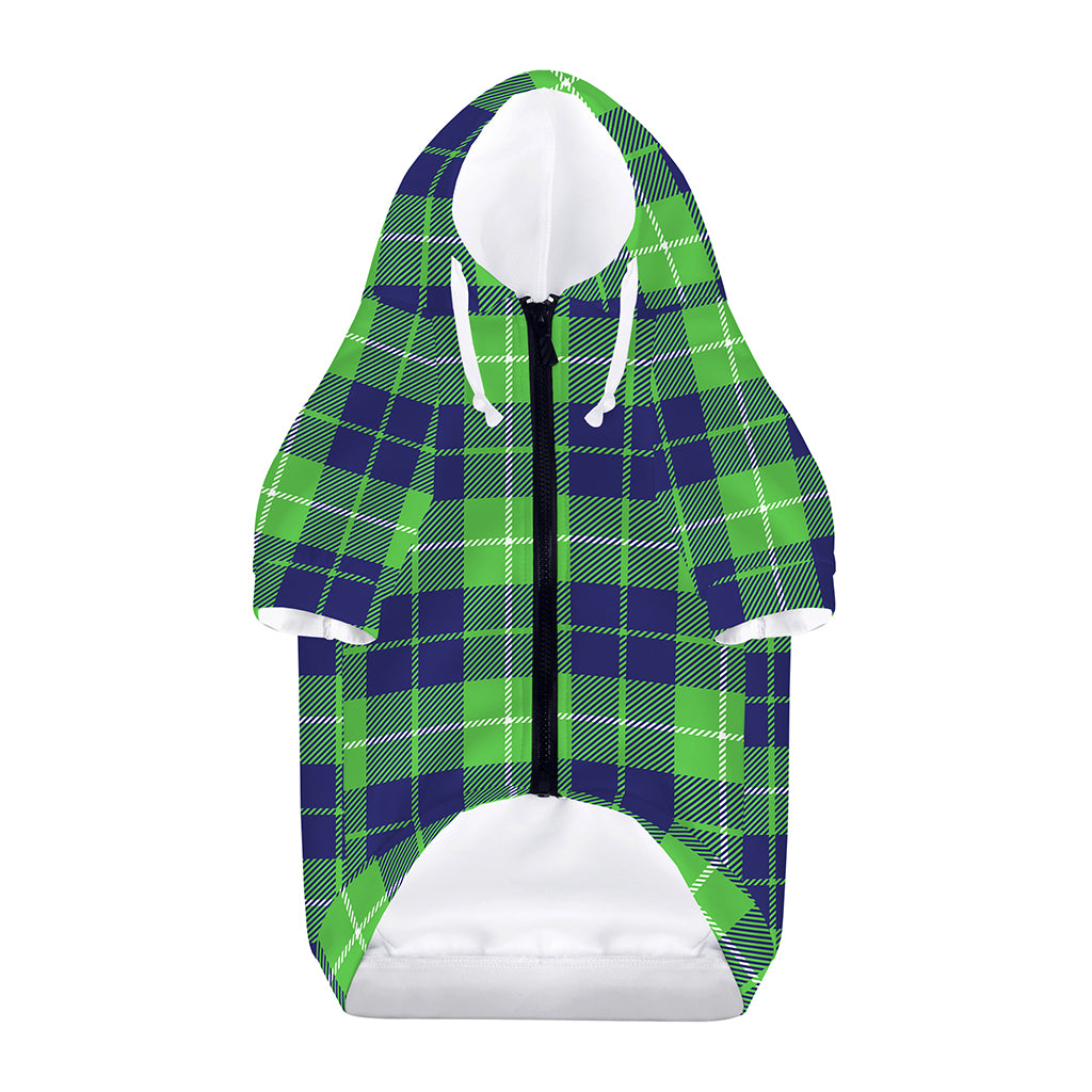 Green Blue And White Tartan Print Dog Zip Up Hoodie