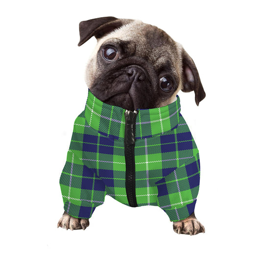 Green Blue And White Tartan Print Dog Zip Up Jacket