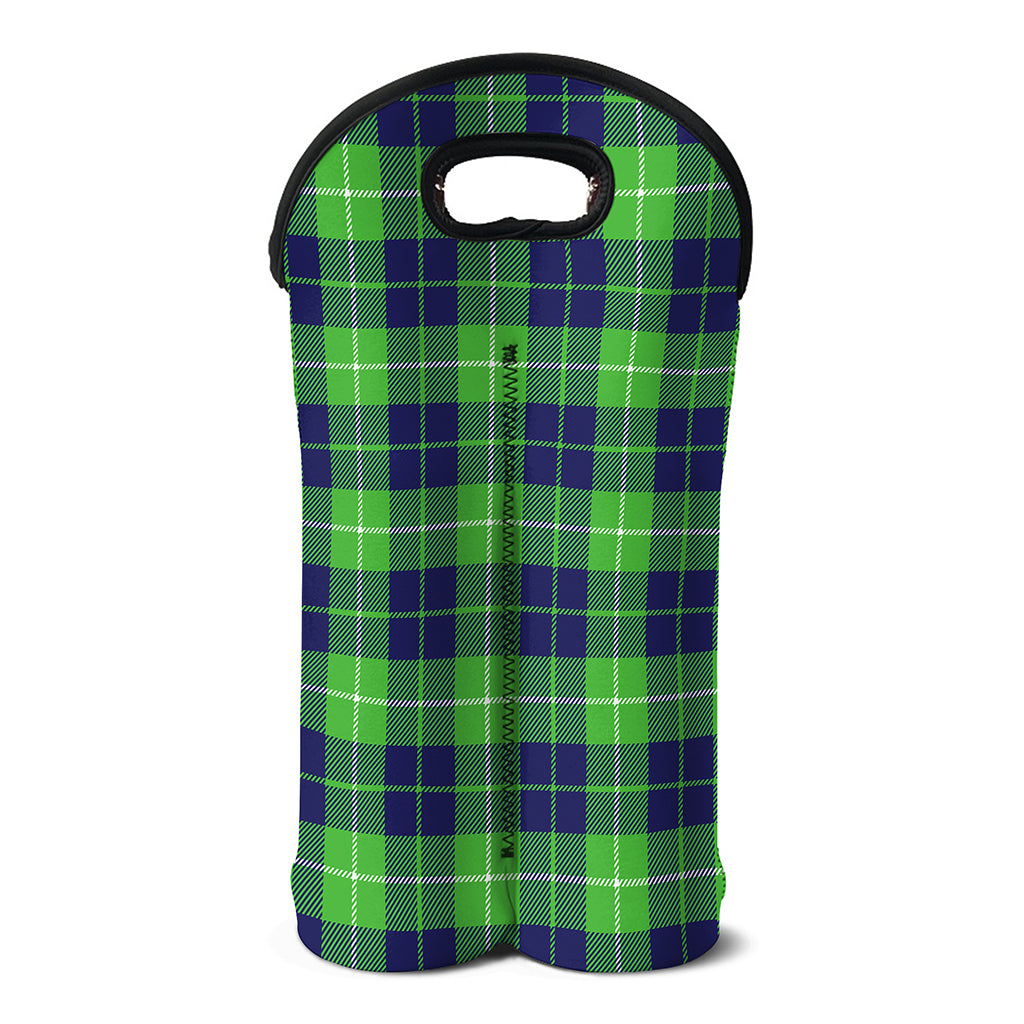 Green Blue And White Tartan Print Double Neoprene Wine Tote