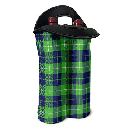 Green Blue And White Tartan Print Double Neoprene Wine Tote