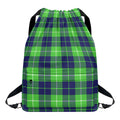 Green Blue And White Tartan Print Drawstring Backpack