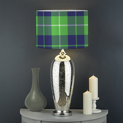 Green Blue And White Tartan Print Drum Lamp Shade