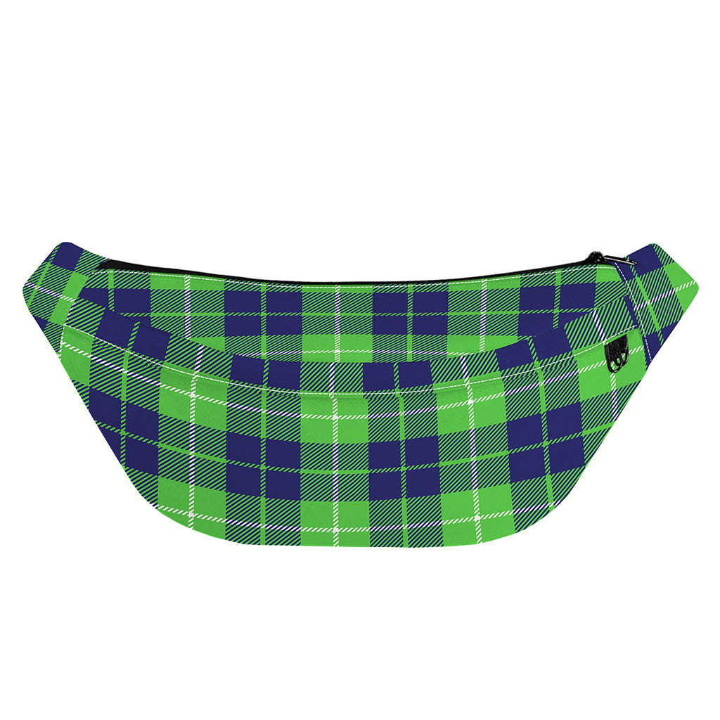 Green Blue And White Tartan Print Fanny Pack