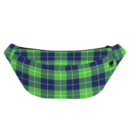 Green Blue And White Tartan Print Fanny Pack