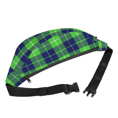 Green Blue And White Tartan Print Fanny Pack