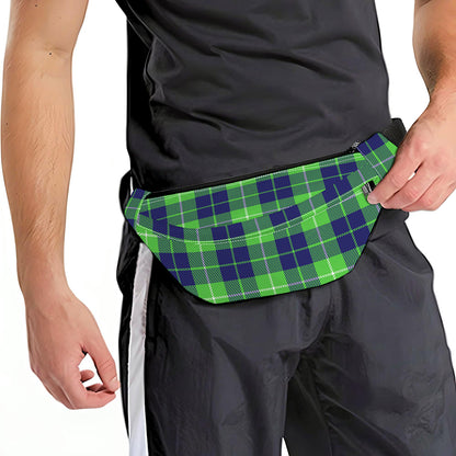 Green Blue And White Tartan Print Fanny Pack