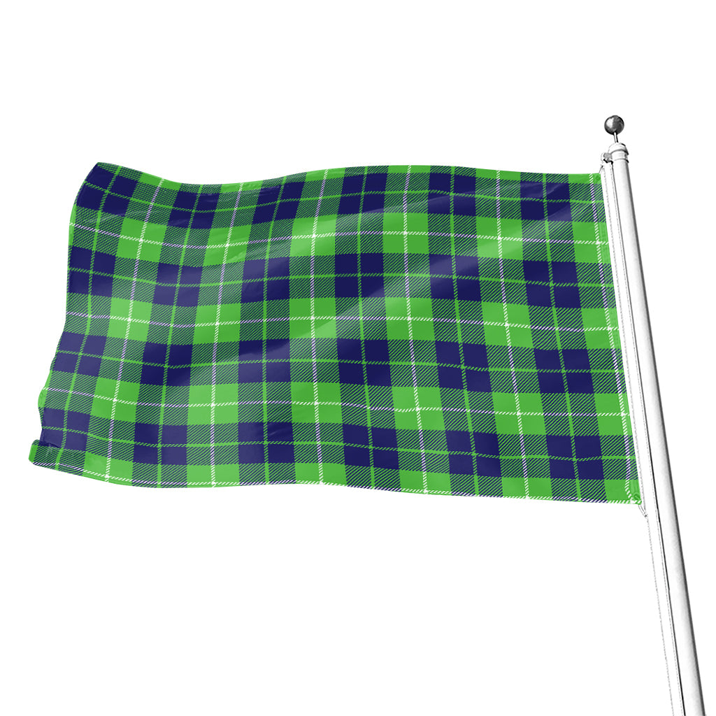 Green Blue And White Tartan Print Flag