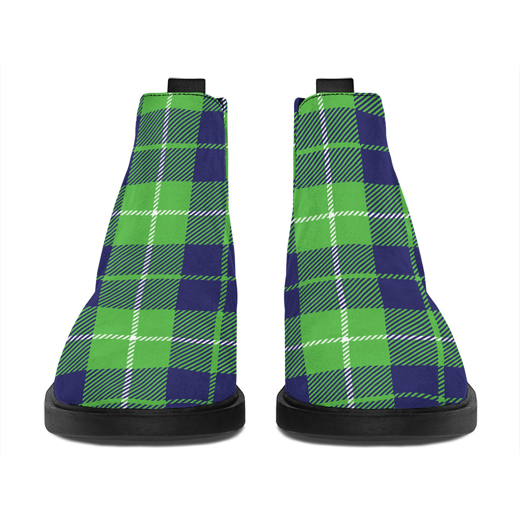 Green Blue And White Tartan Print Flat Ankle Boots