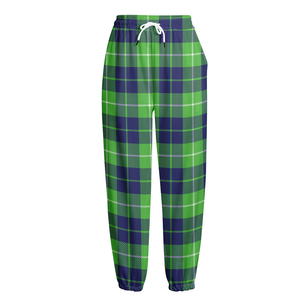 Green Blue And White Tartan Print Fleece Lined Knit Pants
