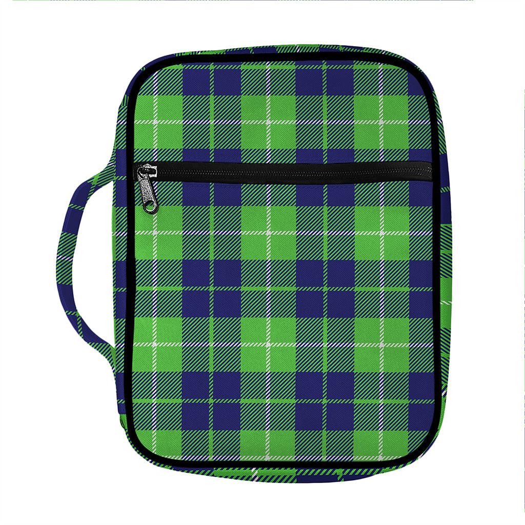 Green Blue And White Tartan Print Front Pocket Bible Bag