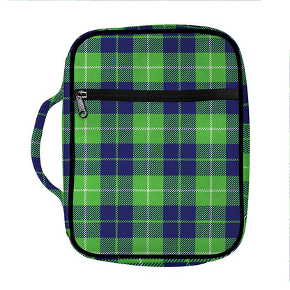 Green Blue And White Tartan Print Front Pocket Bible Bag
