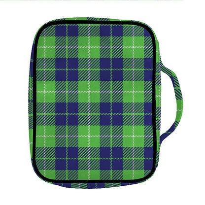 Green Blue And White Tartan Print Front Pocket Bible Bag