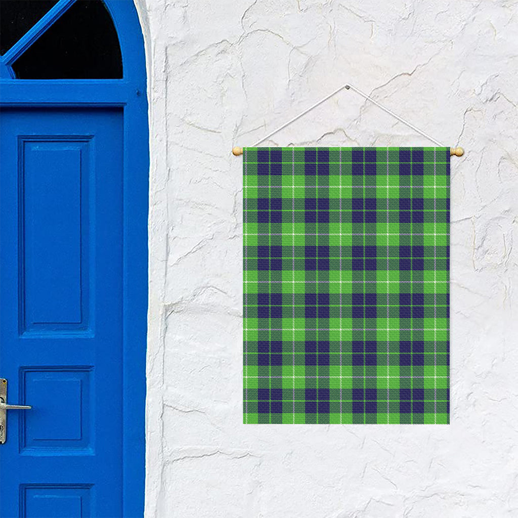 Green Blue And White Tartan Print Garden Flag