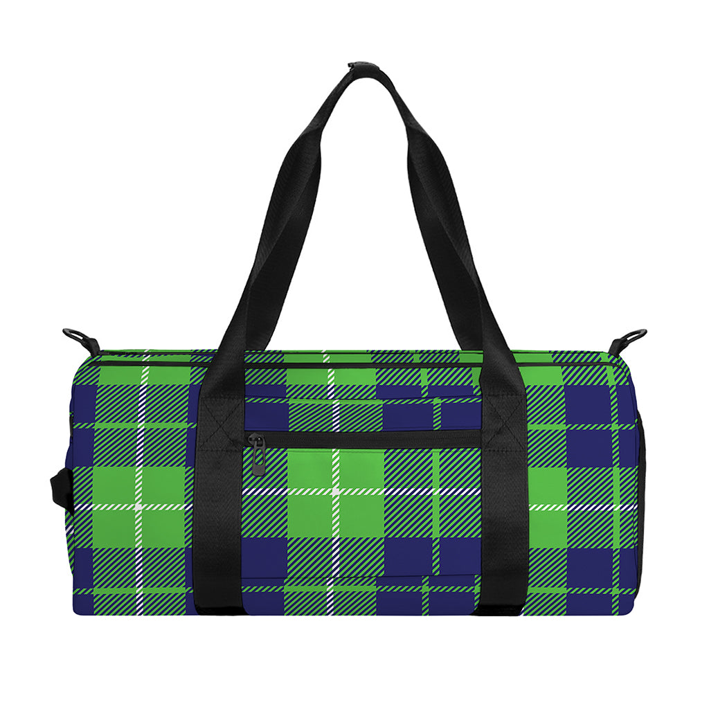 Green Blue And White Tartan Print Gym Bag