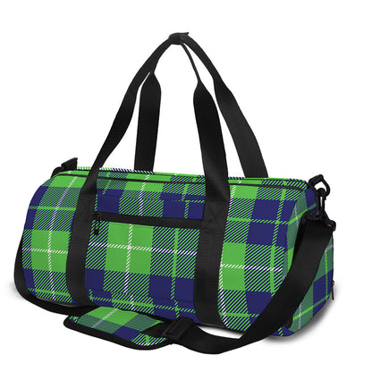 Green Blue And White Tartan Print Gym Bag