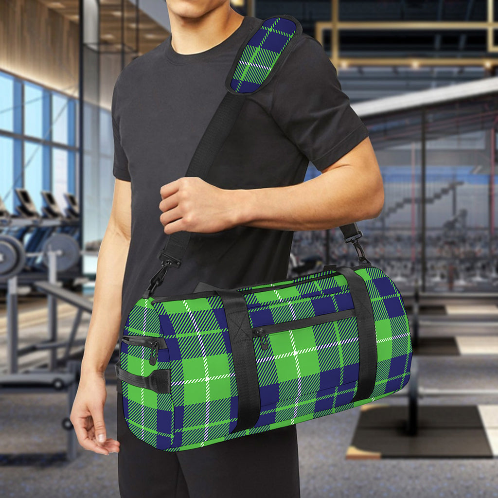 Green Blue And White Tartan Print Gym Bag