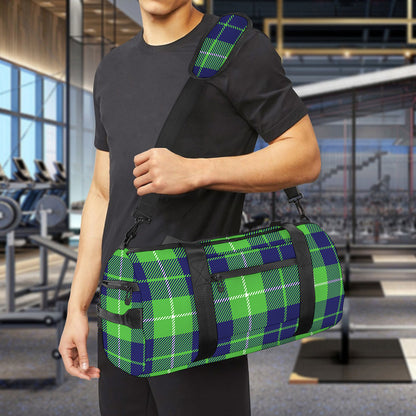 Green Blue And White Tartan Print Gym Bag