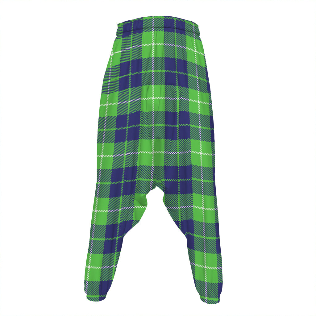 Green Blue And White Tartan Print Hammer Pants