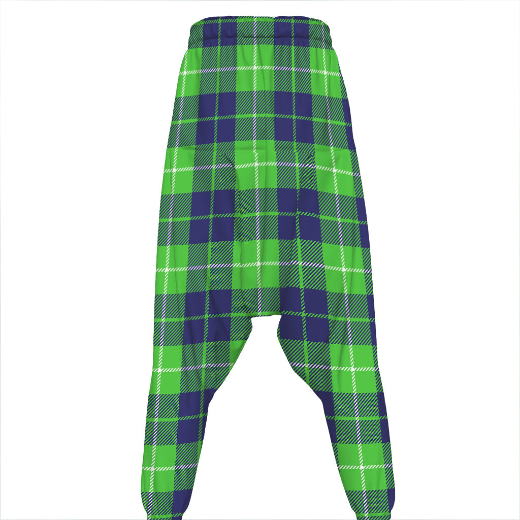 Green Blue And White Tartan Print Hammer Pants