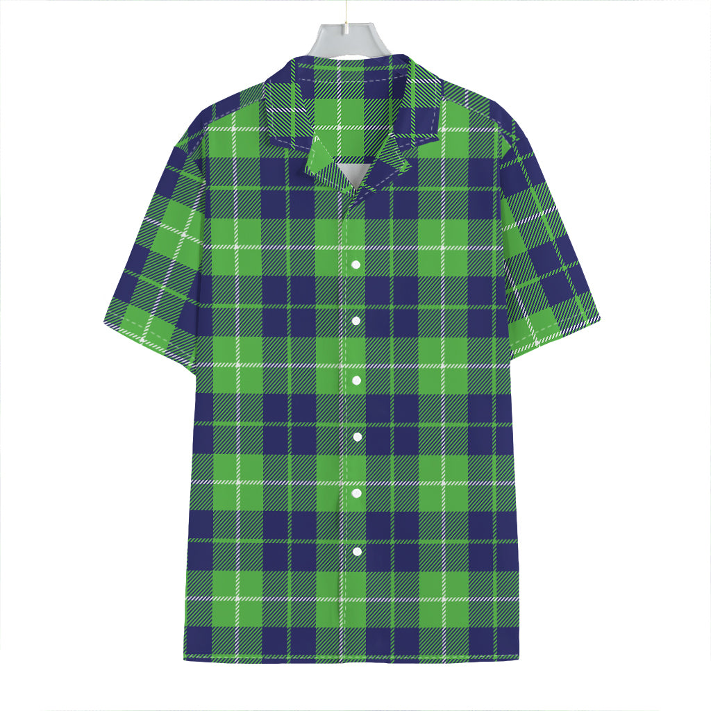 Green Blue And White Tartan Print Hawaiian Shirt