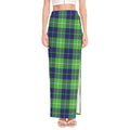 Green Blue And White Tartan Print High Slit Maxi Skirt