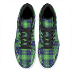 Green Blue And White Tartan Print High Top Leather Sneakers