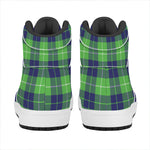 Green Blue And White Tartan Print High Top Leather Sneakers