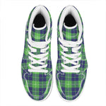 Green Blue And White Tartan Print High Top Leather Sneakers