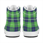 Green Blue And White Tartan Print High Top Leather Sneakers