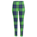 Green Blue And White Tartan Print High-Waisted Pocket Leggings