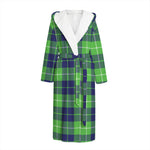 Green Blue And White Tartan Print Hooded Bathrobe
