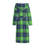 Green Blue And White Tartan Print Hooded Bathrobe
