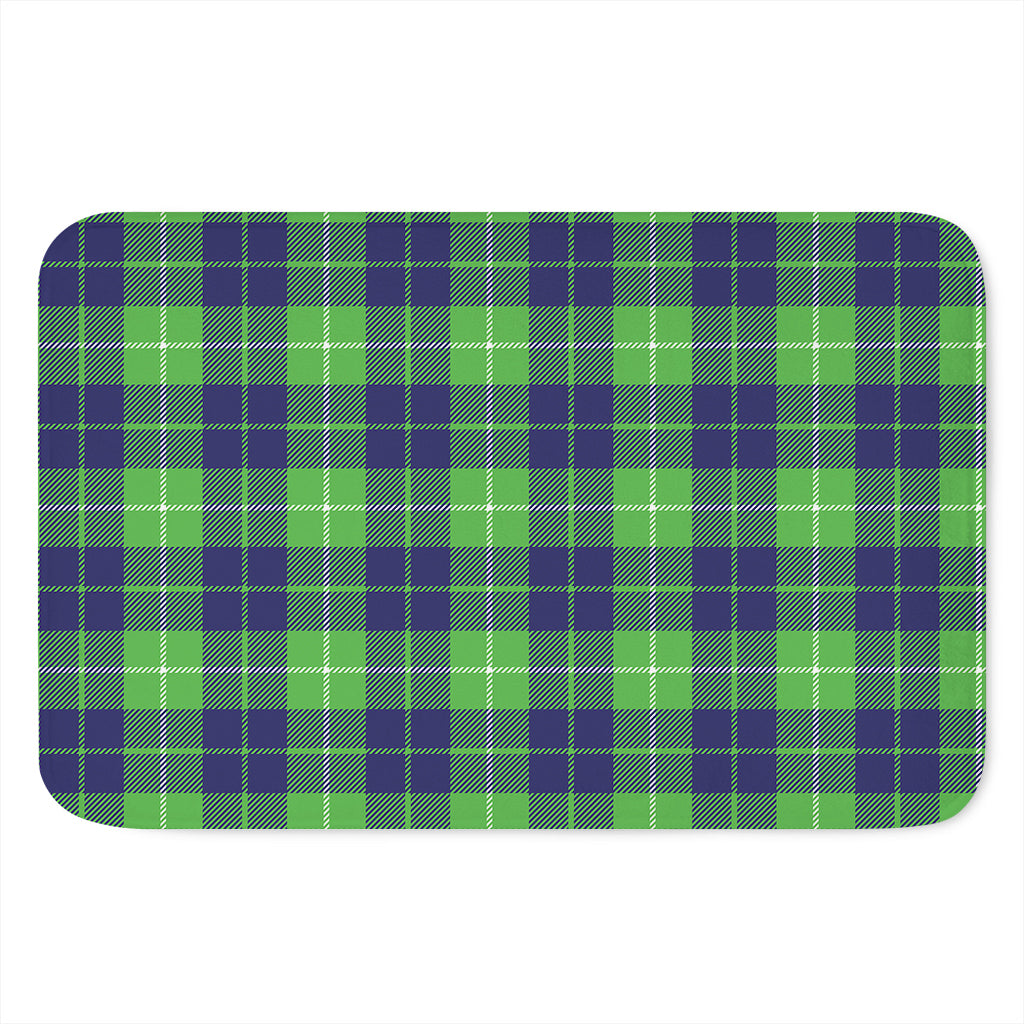 Green Blue And White Tartan Print Indoor Door Mat
