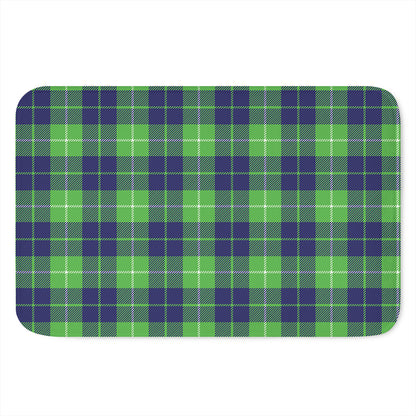 Green Blue And White Tartan Print Indoor Door Mat