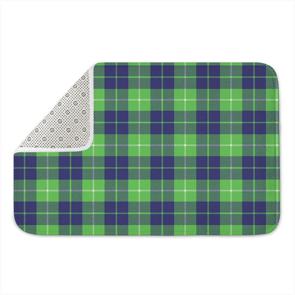 Green Blue And White Tartan Print Indoor Door Mat