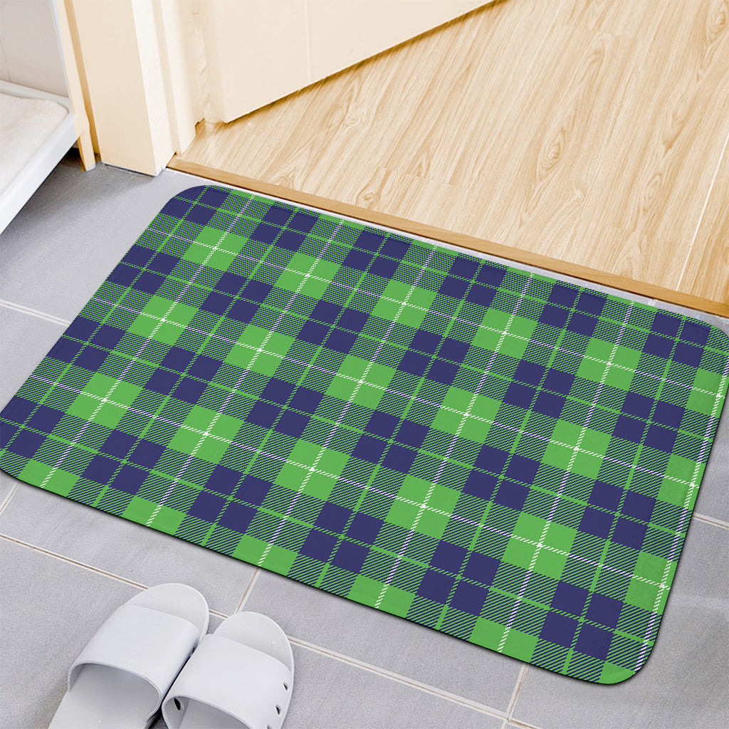 Green Blue And White Tartan Print Indoor Door Mat